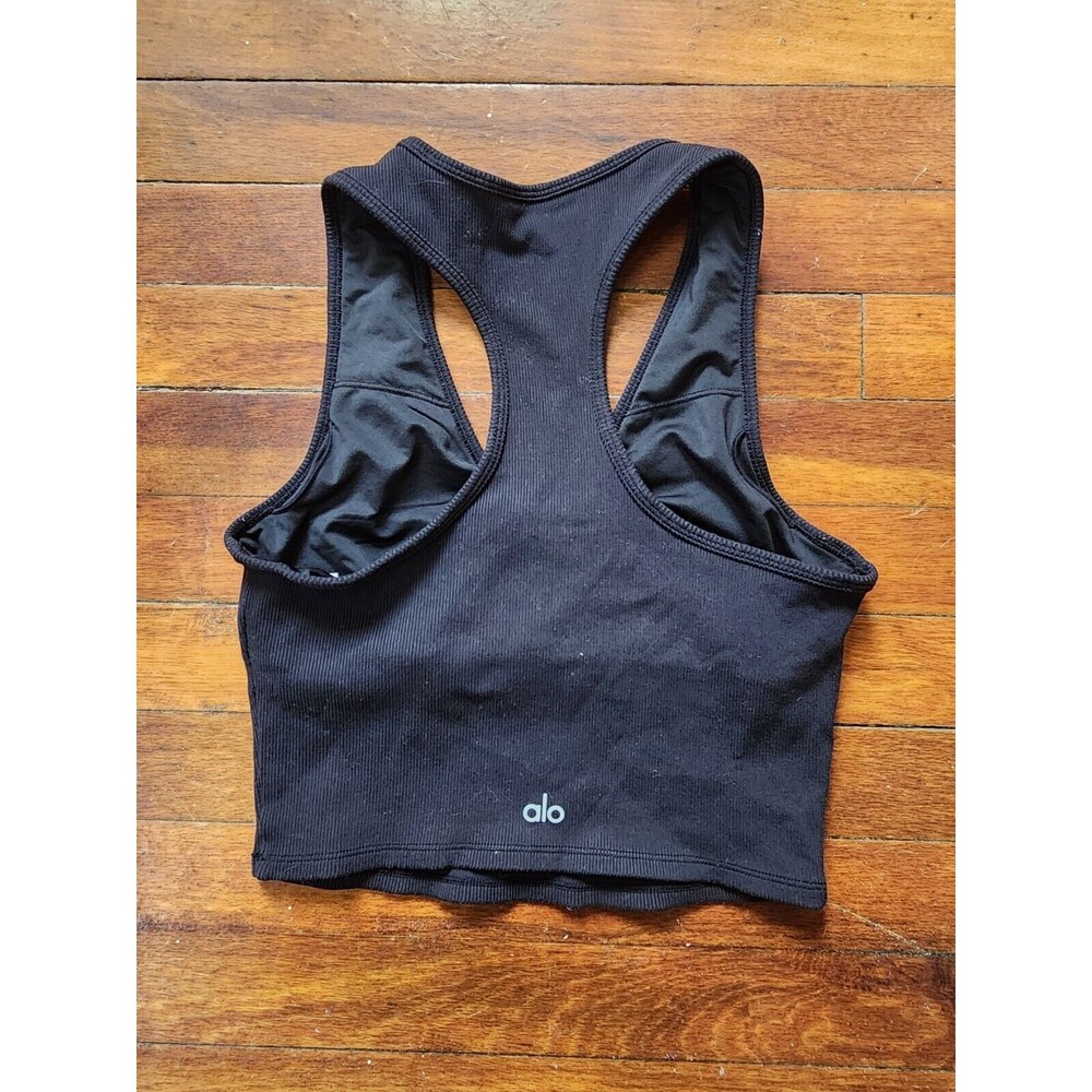 ALO Goddess Ribbed Cropped Racerback Tank Black Size Medium - Picture 3 of 7